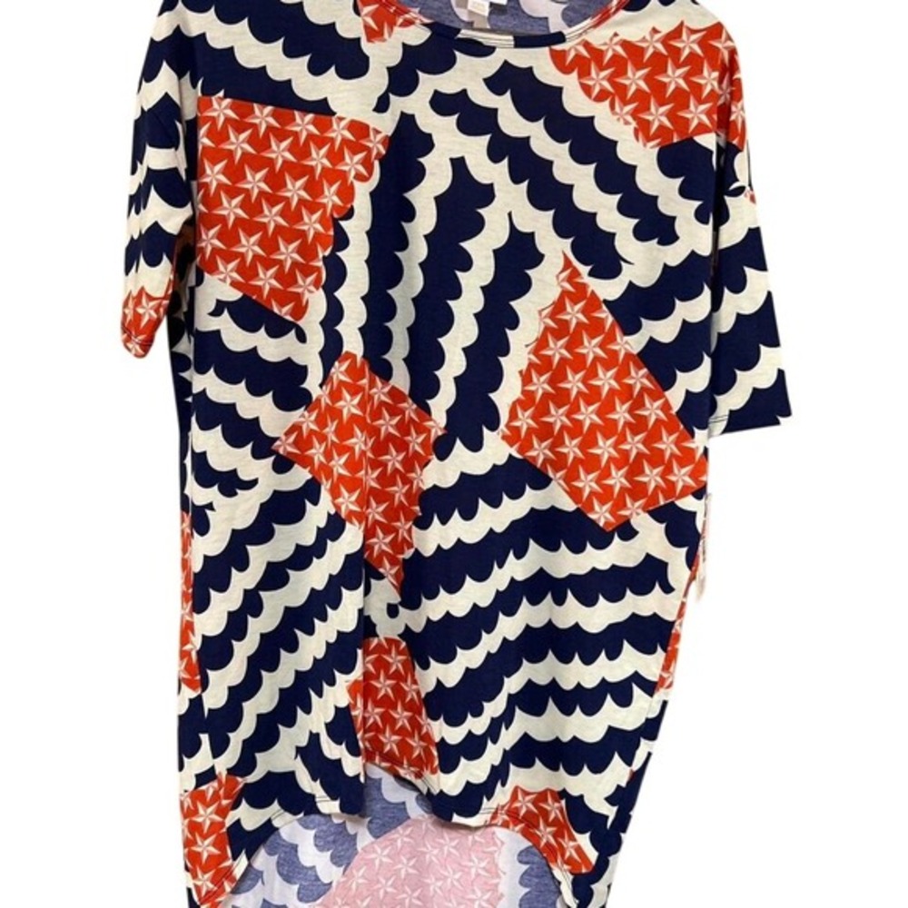 LuLaRoe Blue and White Graphic Boxy Tee‎